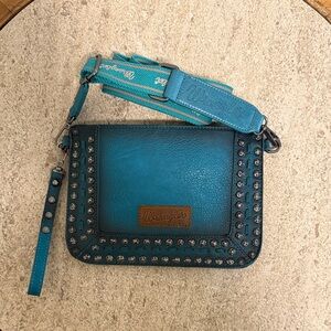 Wrangler Teal Studded Crossbody Wristlet